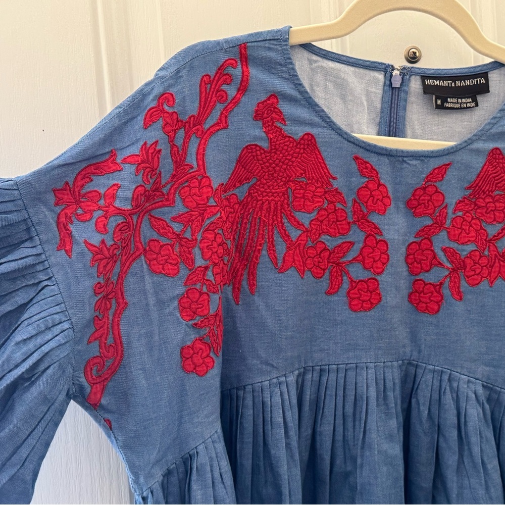 HEMANT & NANDITA Anthropologie Blouse with Red Embroidery - Picture 2 of 3